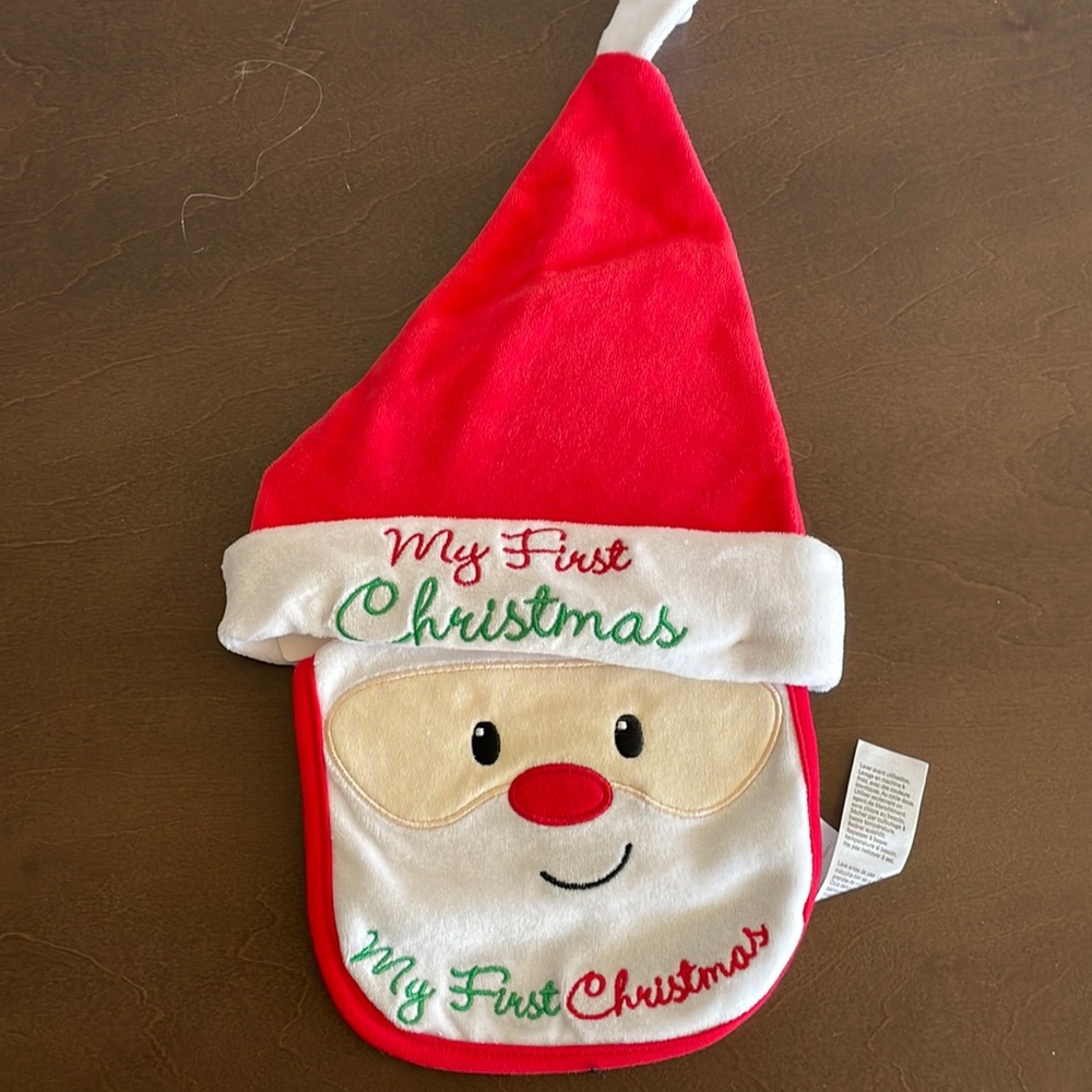 My first Christmas Santa hat and bib nwot